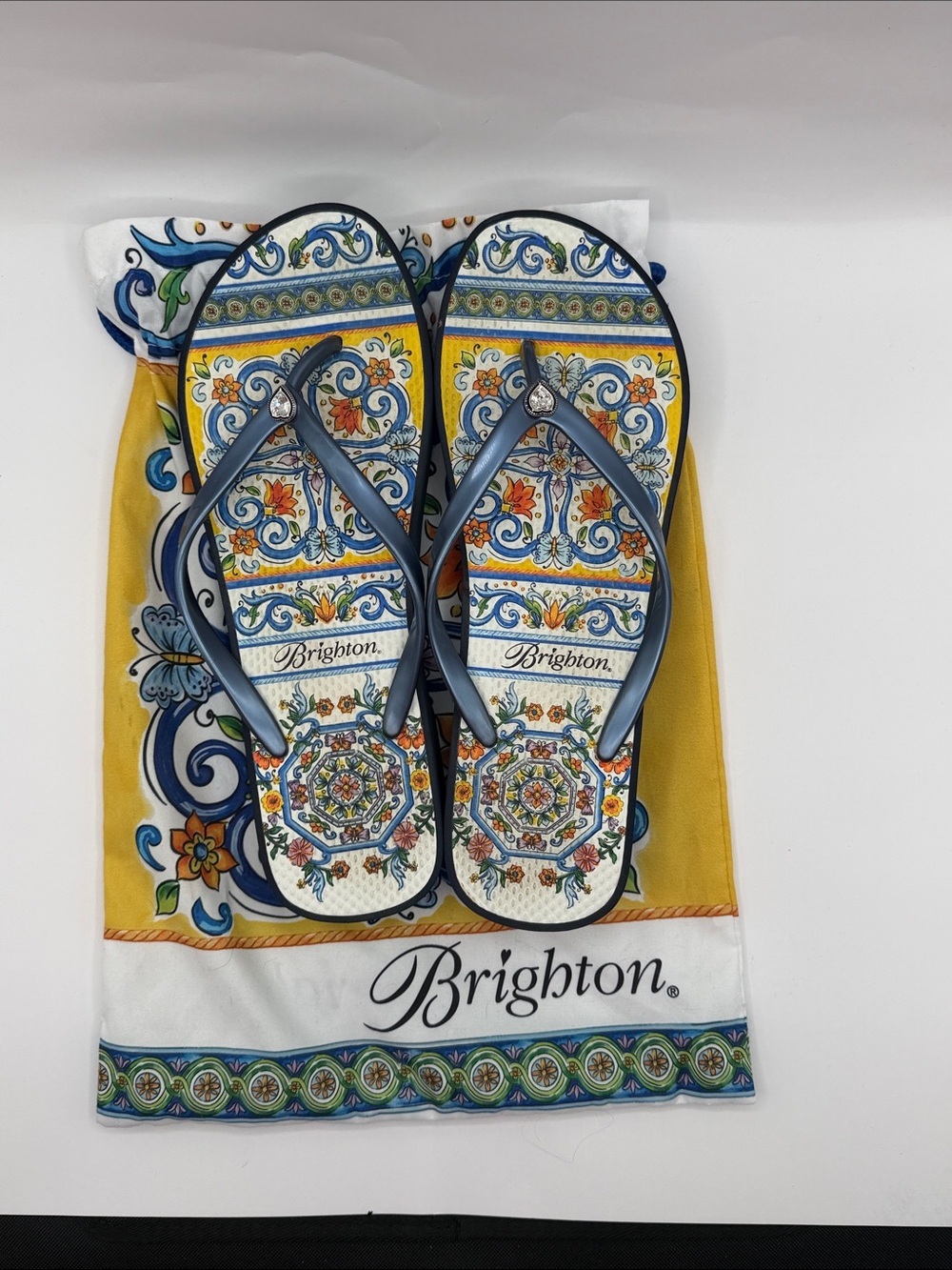 Brighton Blue and Yellow Decorative Tile Flip Flops